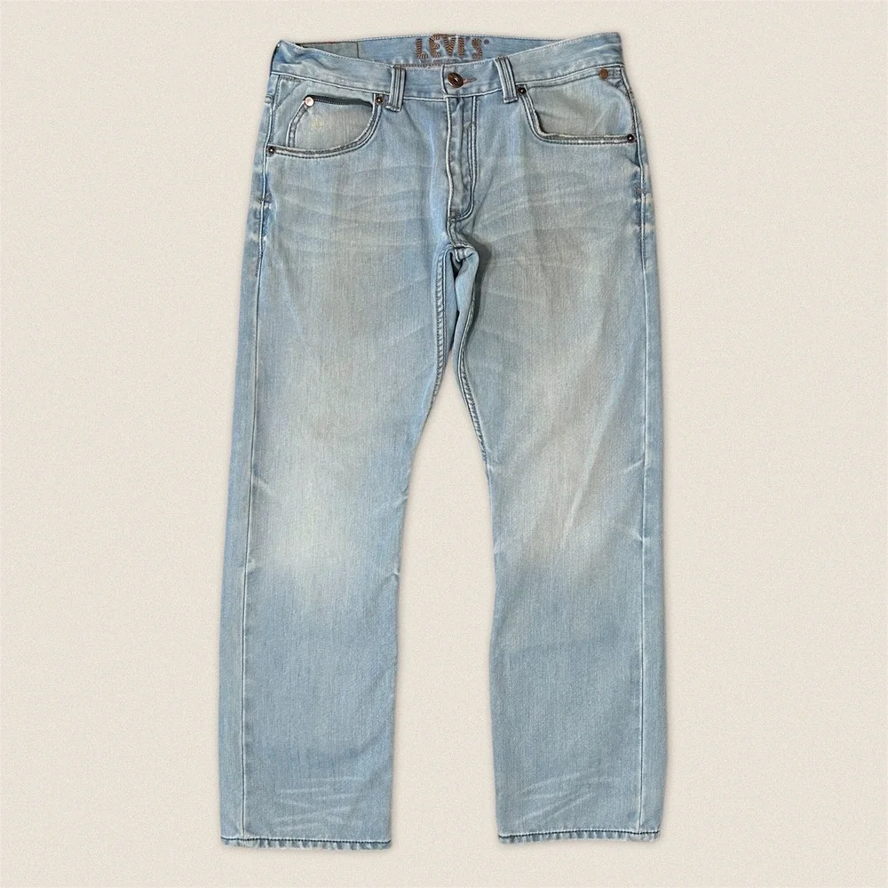 Levi's 514 Slim Straight‎ Jeans Mens 34x30 Light Blue Leather Patch